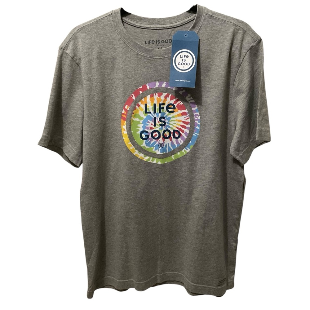 LIFE IS GOOD Short Sleeve Crusher Tee Tie Dye Coin Heather Gray Mens Sz Med New